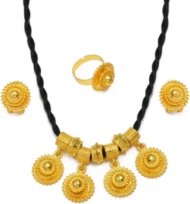 Ethiopian Traditional Jewelry | Eritrean Jewelry for Women Set | Ethiopian African Jewelry Wedding Sets Includes Cross Pendant Black Rope Earrings Ring Sets African Eritrean Religion