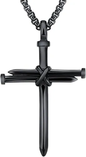 Fashion Jewelry Titanium Steel Nail Cross Charm Pendant Necklace for Mens