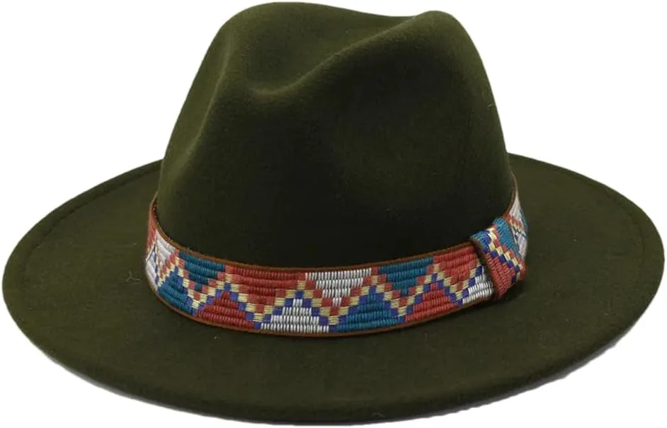 Fedora Hats Band Wide Brim Women Men Felted Jazz Cap Party Wedding Church Dress Hat Army EN8 56to58cm