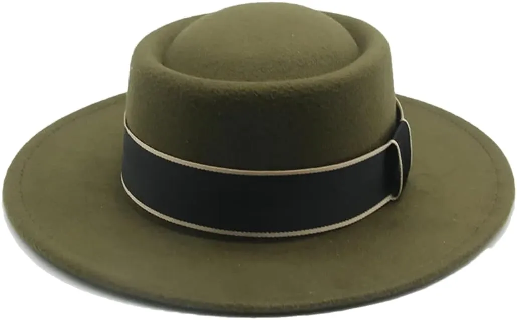Fedoras Women Hats Ribbon Band Belt Formal Hat Wide Brim Pork Pie Hat Sombreros 20 56-58cm, Medium