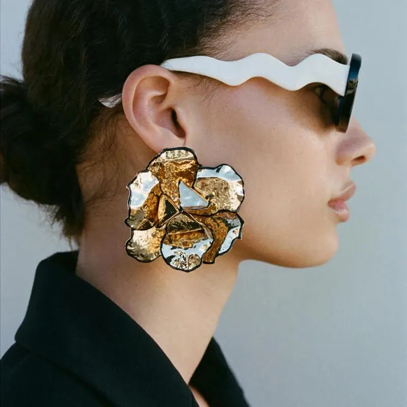 Gold And Black Flower Earrings