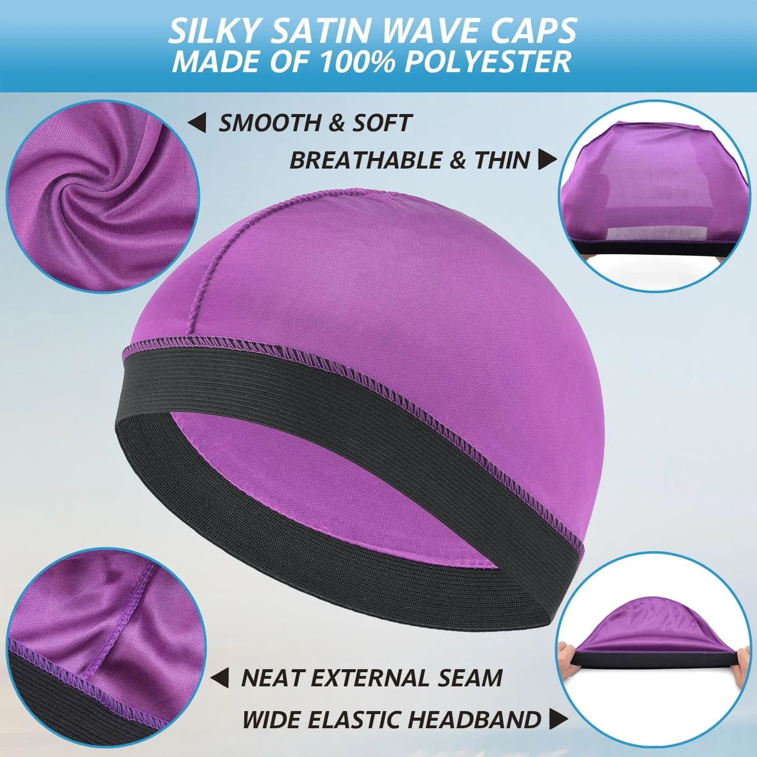 Headshion 4 Pack Wave Cap for Men 360 Waves, Silky Stocking Cap Compression Over Durag