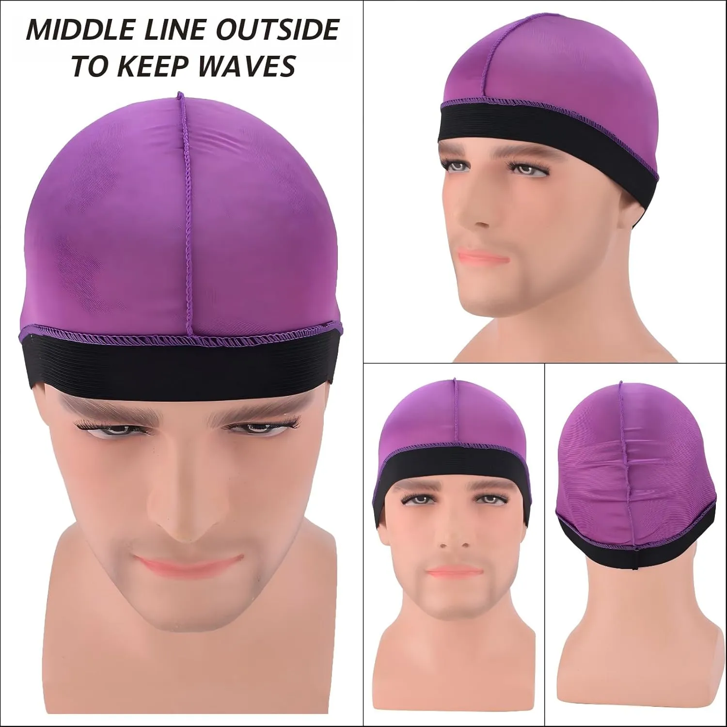 Headshion 4 Pack Wave Cap for Men 360 Waves, Silky Stocking Cap Compression Over Durag