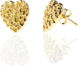 Heart Stud Earrings Gold nugget Earring Gold Heart Earrings 925 Sterling Silver,18K Gold Plated Best Earring for Sensitive Ears Unisex Rough Textured Gleaming Gifts Choice