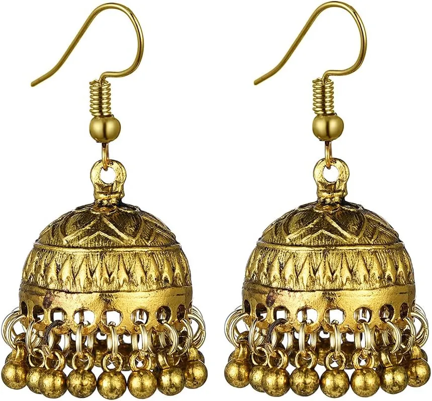 Indian Bell Tassel Earring Boho Antique Ethnic Drop Hanging Beads Dangle Statement Bohemian Vintage Gypsy Traditional Temple Jhumka Jhumki Earrings for Women Bollywood Jewelry Gifts