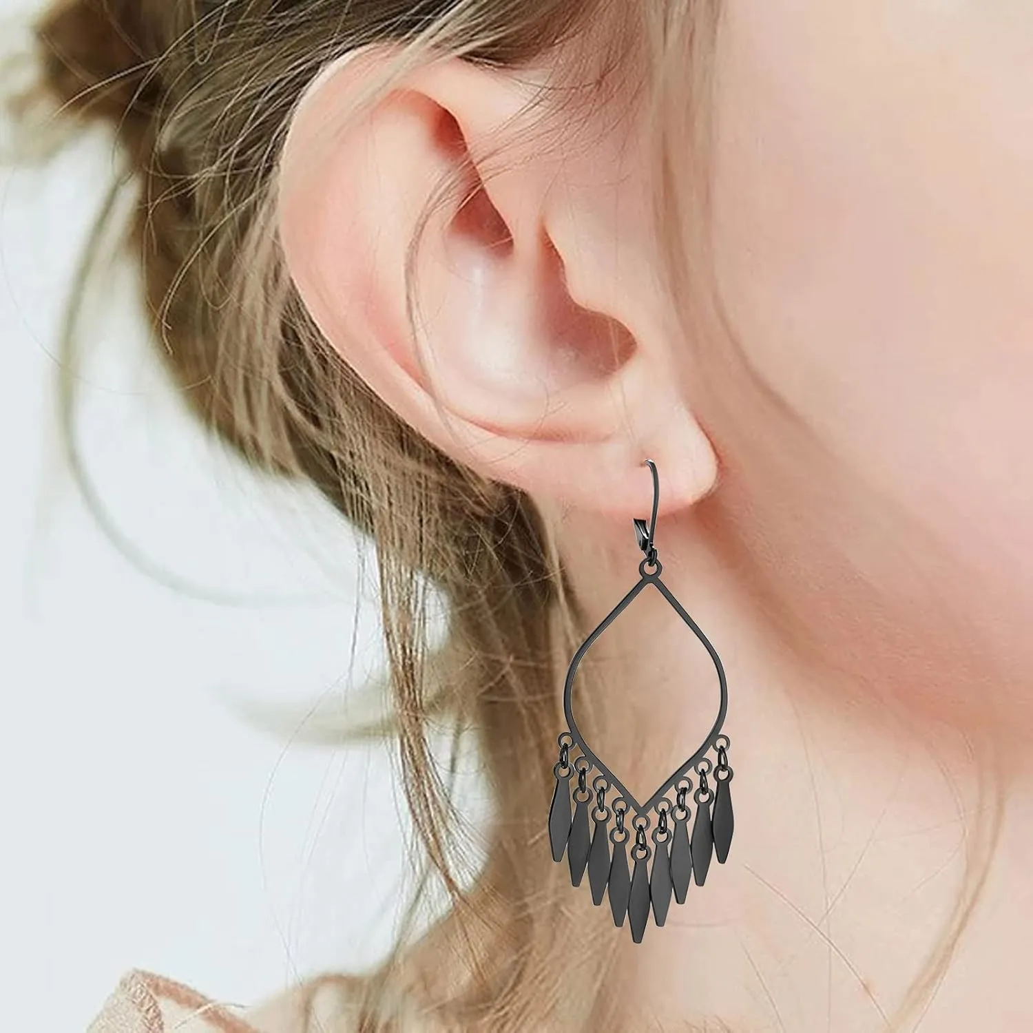 Indian Earrings For Women, Chandelier Earrings, Boho Feather Gold Tassel Dangling Bollywood Leaf Dangle Large Statement Bohemian Jewelry Mexican Long Drop Black Earrings With Lever Backs