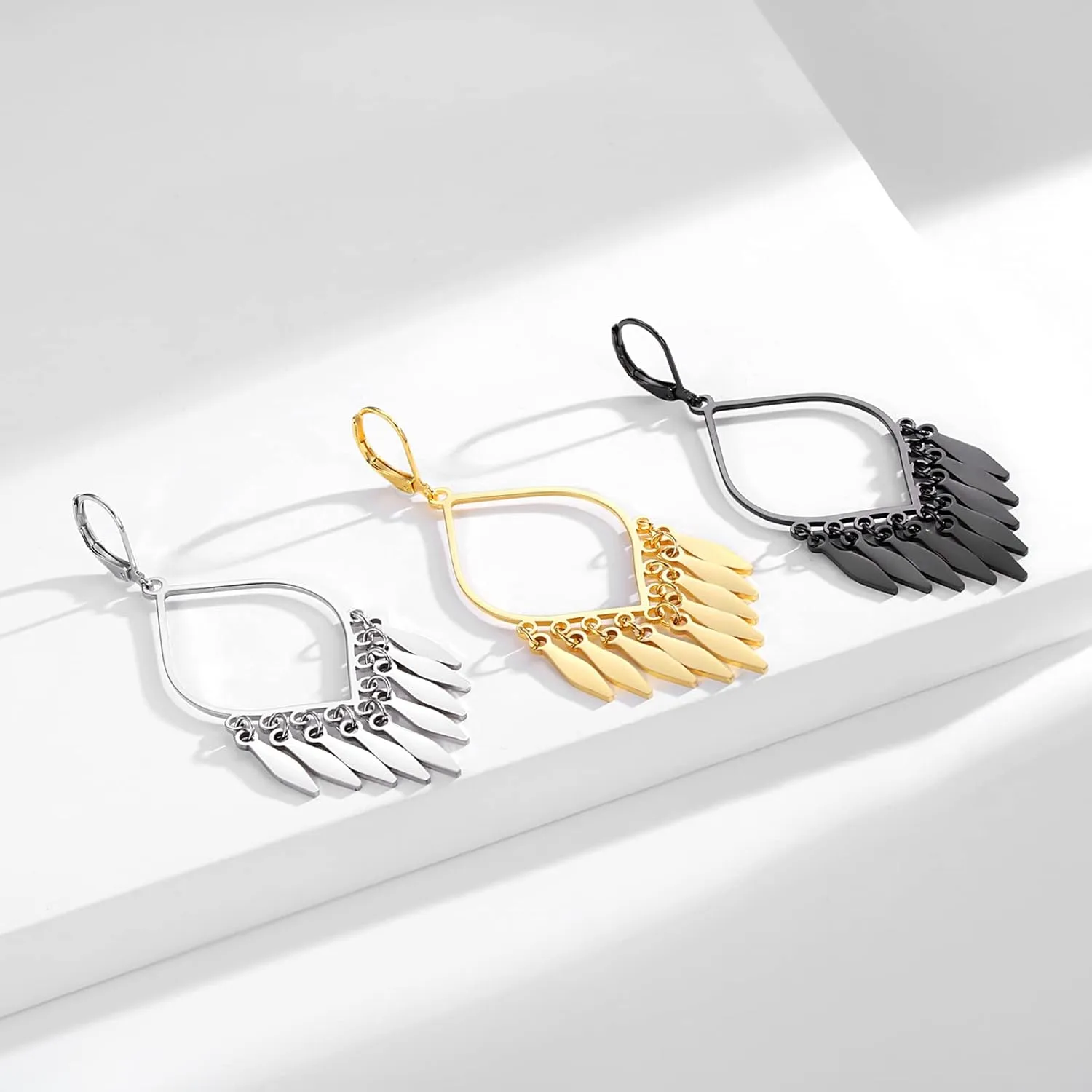 Indian Earrings For Women, Chandelier Earrings, Boho Feather Gold Tassel Dangling Bollywood Leaf Dangle Large Statement Bohemian Jewelry Mexican Long Drop Black Earrings With Lever Backs