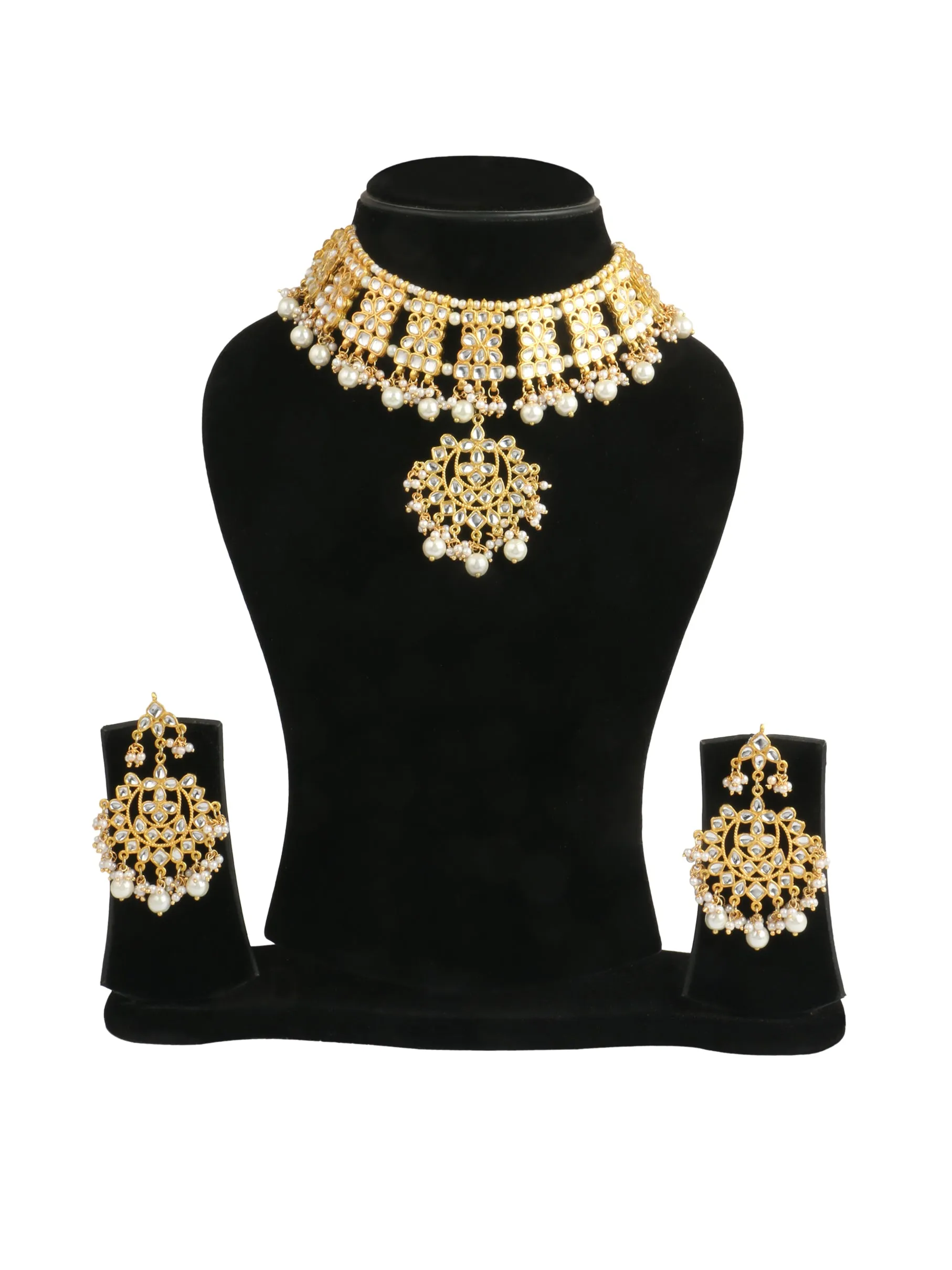 Karatcart 22K GoldPlated Choker Kundan Necklace Set for Women