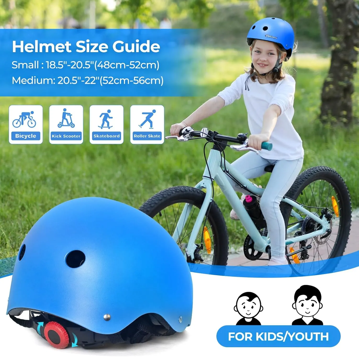 Kids Youth Bike Helmet - Lightweight and Safe Helmet for Boys and Girls Toddler, Adjustable Multi-Sport Helmets for Skateboard Skate Scooter