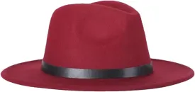 Men Fedoras Women's Jazz Hat Woolen Blend Cap Outdoor Casual Hat Panama Hat Wine red Child Size 52-54CM