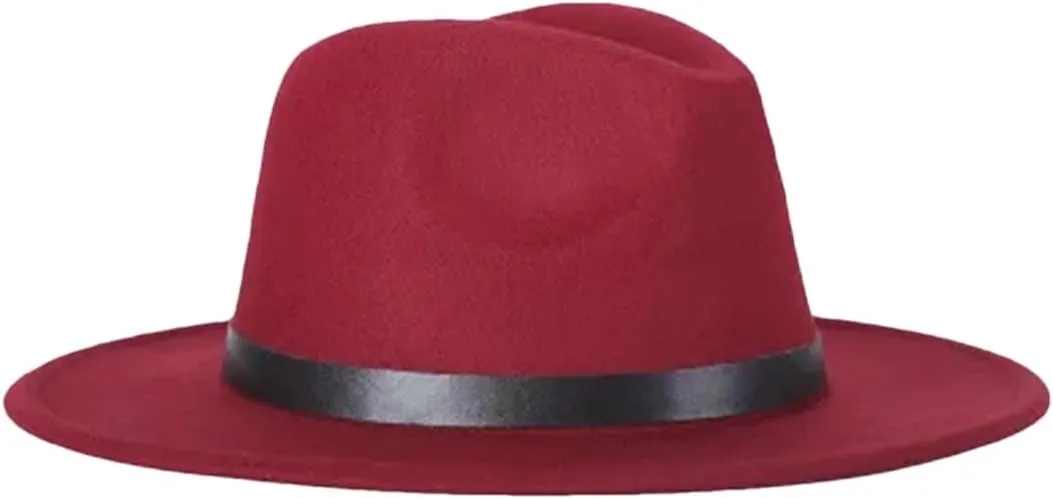 Men Fedoras Women's Jazz Hat Woolen Blend Cap Outdoor Casual Hat Panama Hat Wine red Child Size 52-54CM