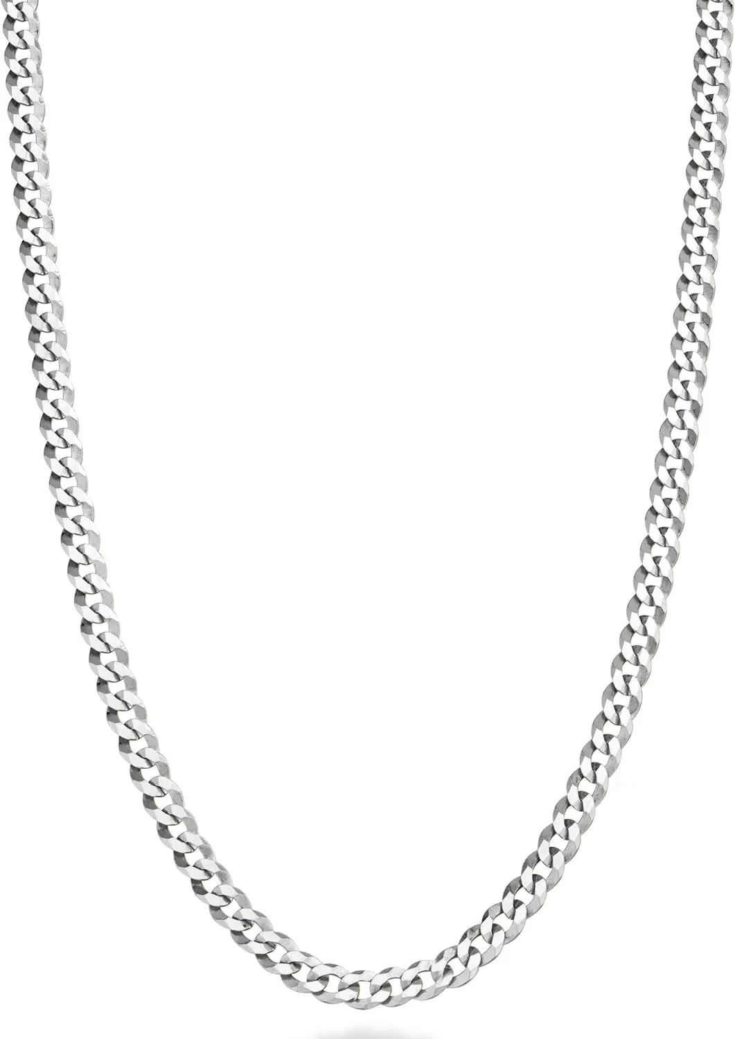 Miabella Italian Solid 925 Sterling Silver 3.5mm Diamond Cut Cuban Link Curb Chain Necklace for Women Men, Made in Italy