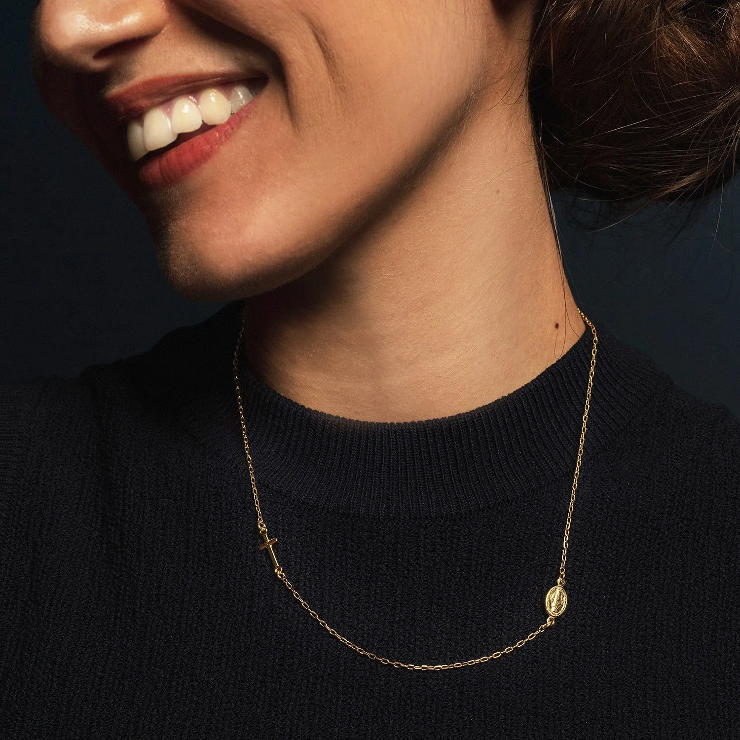 MIRACULOUS AND CROSS - NECKLACE - VERMEIL SILVER