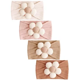 Niceye Baby Girl Bows Headbands, Handmade Soft Stretchy Nylon Hair Bands with Adorable Flower Bows for Newborn, Infant & Toddler  4 Pack Baby Hair Accessories