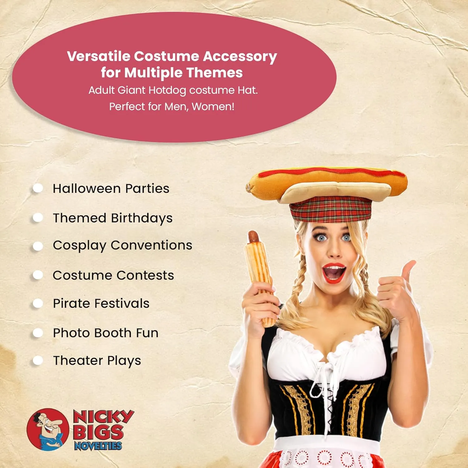 Nicky Bigs Novelties Adult Funny Food Hat Festival Vendor Foods Theme Party Costume Accessory