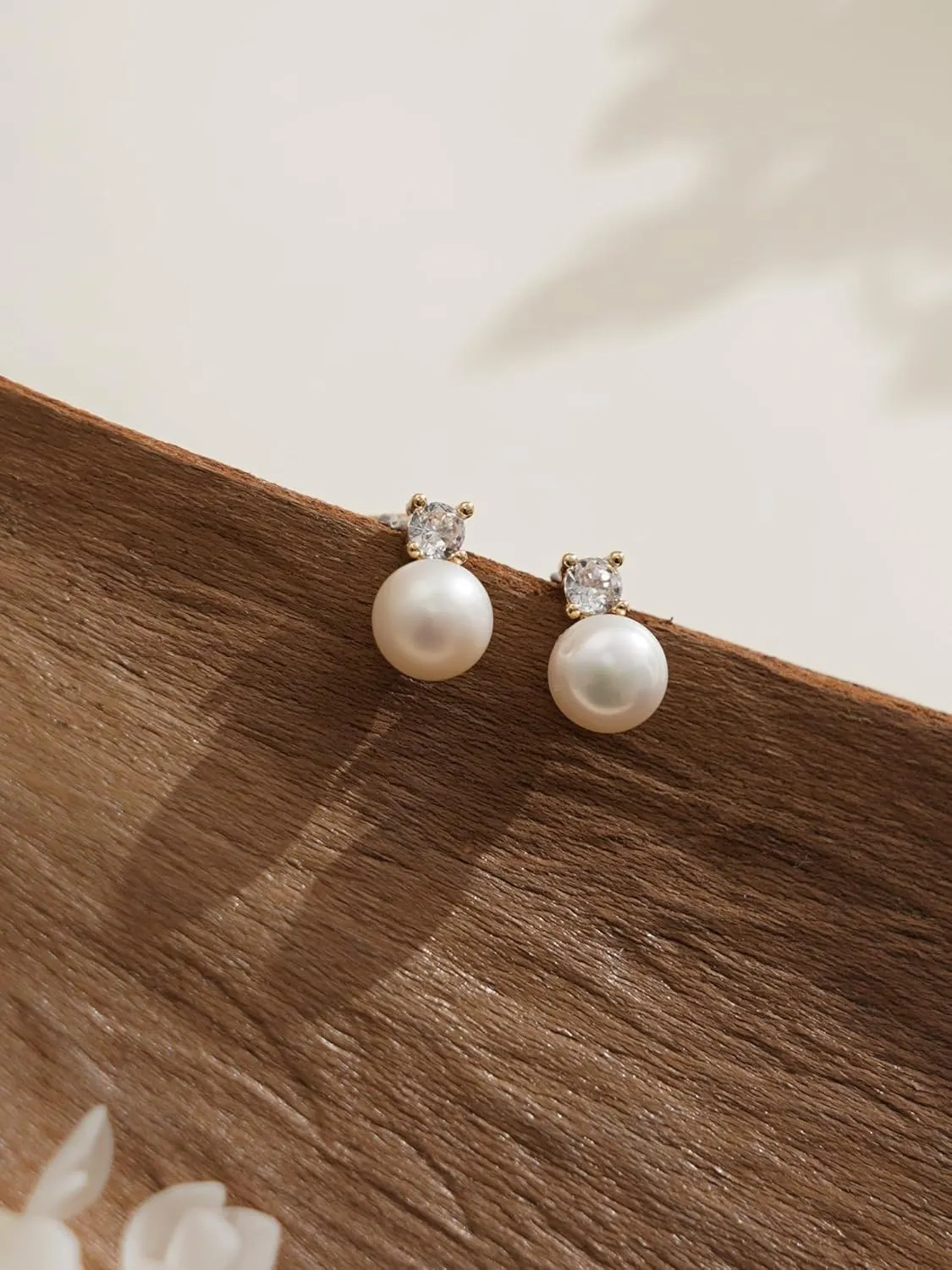 Pearl Earrings for Women-Dainty 14k Real Gold Plated Pearl Sterling Silver Post Trendy Diamond Stud Drop Earrings Bridal Wedding Jewelry
