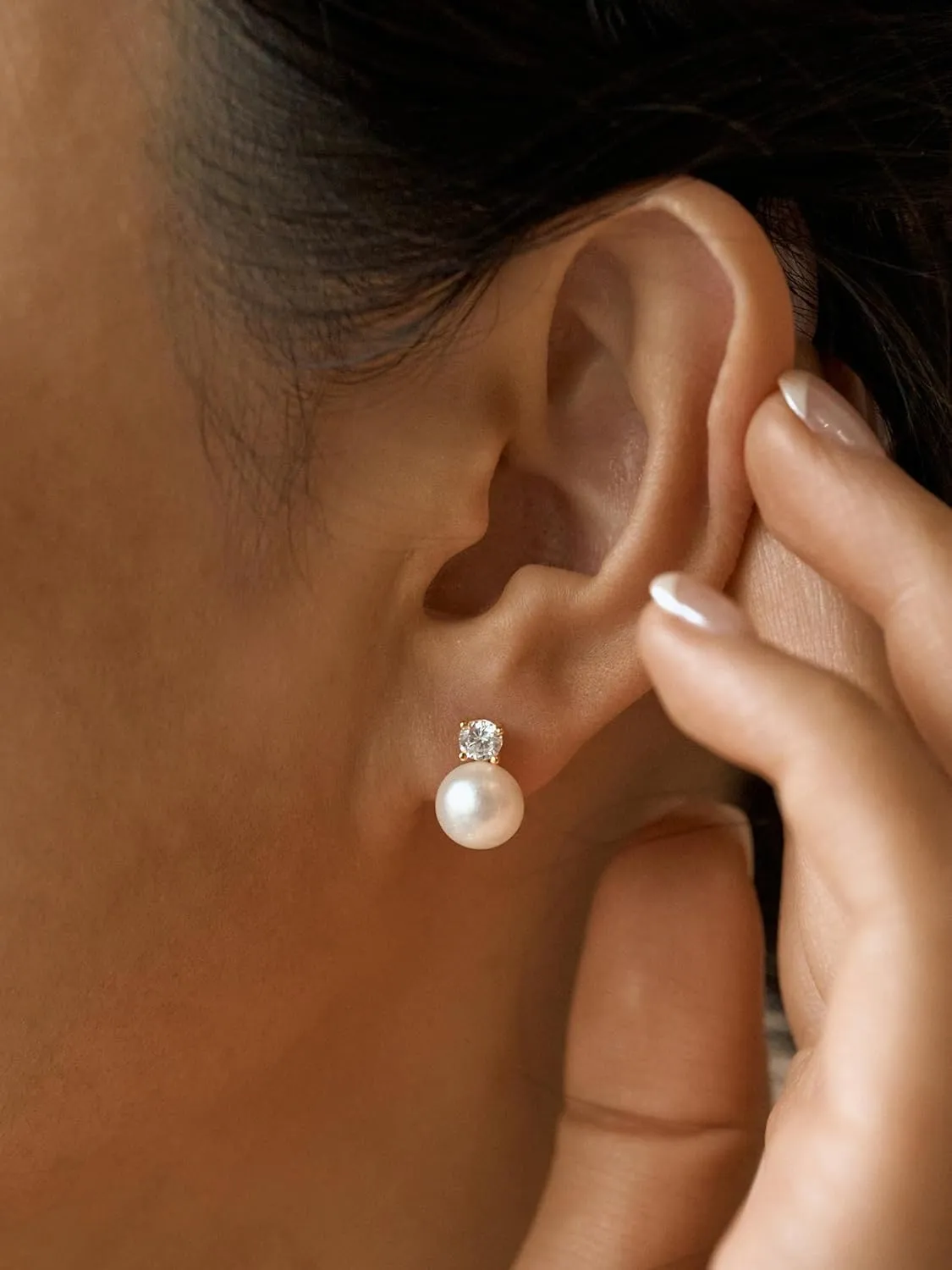 Pearl Earrings for Women-Dainty 14k Real Gold Plated Pearl Sterling Silver Post Trendy Diamond Stud Drop Earrings Bridal Wedding Jewelry