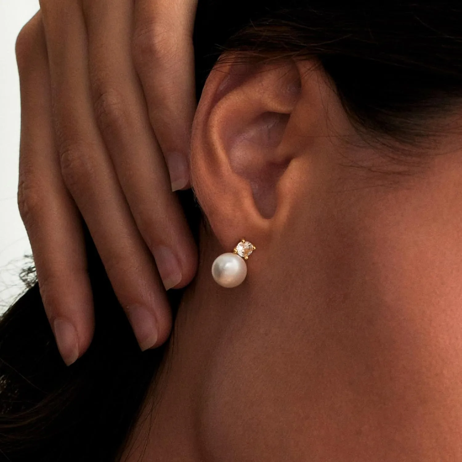 Pearl Earrings for Women-Dainty 14k Real Gold Plated Pearl Sterling Silver Post Trendy Diamond Stud Drop Earrings Bridal Wedding Jewelry