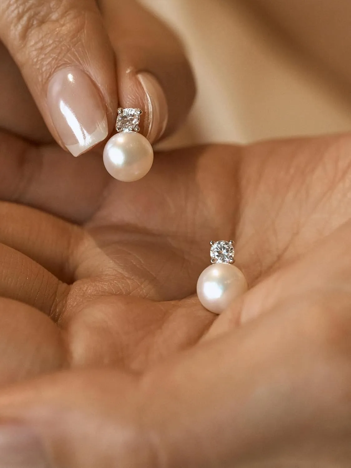 Pearl Earrings for Women-Dainty 14k Real Gold Plated Pearl Sterling Silver Post Trendy Diamond Stud Drop Earrings Bridal Wedding Jewelry