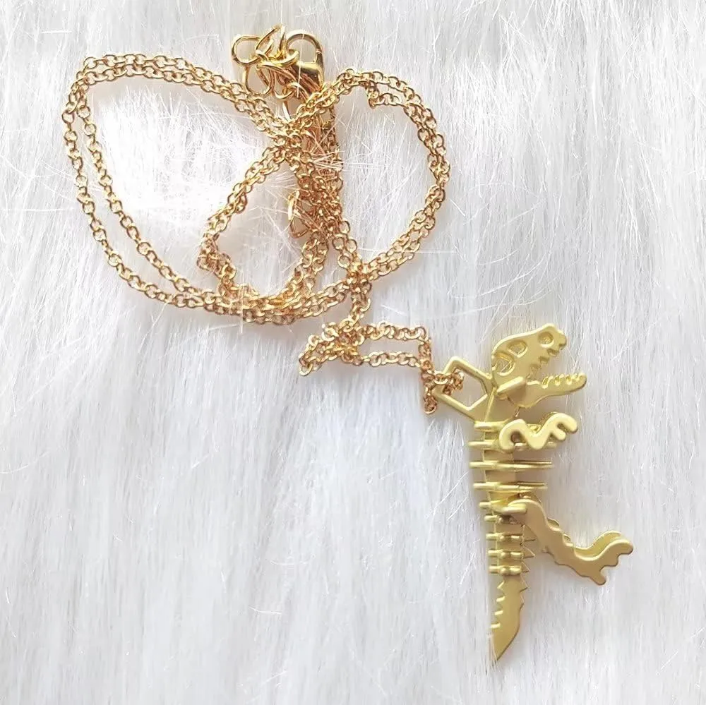 Personality Punk Skeleton Skull Earrings - Dumb Gold Dinosaur Stud Earring Charm Exaggerated Dangle Drop for Women