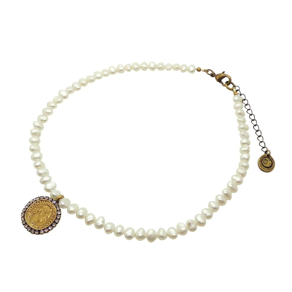 Roman Coin Pearl Choker