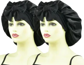 Silk Bonnet for Sleeping Women Curly Hair, 2 PCS Satin Bonnet with Tie Band, Large Silk Sleep Caps for Long Hair Braids