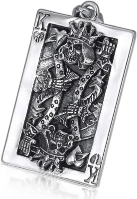 Skull King Pendant, Gothic Poker Necklace for Men, Hip Hop Playing Card Charm, King of Spades Punk Jewelry