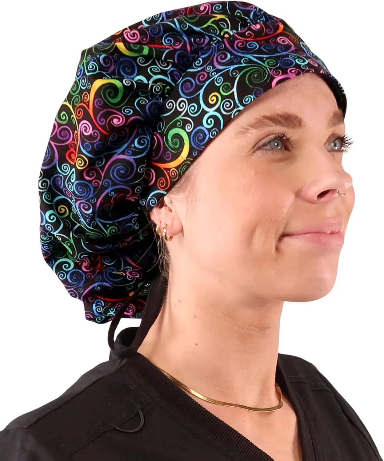 Sparkling EARTH Banded Bouffant Surgical Scrub Ponytail Working Caps - 100% Cotton - Made in The USA