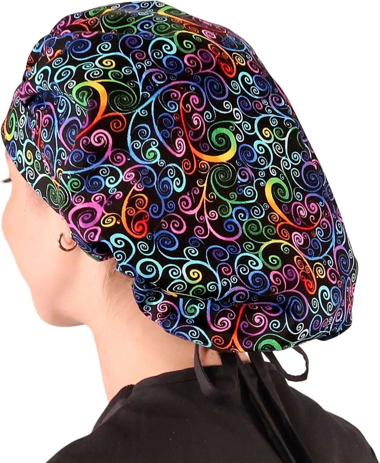 Sparkling EARTH Banded Bouffant Surgical Scrub Ponytail Working Caps - 100% Cotton - Made in The USA
