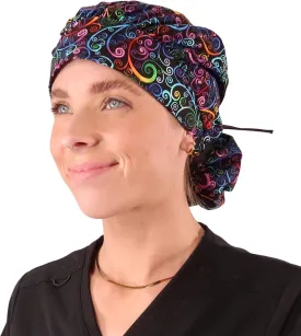 Sparkling EARTH Banded Bouffant Surgical Scrub Ponytail Working Caps - 100% Cotton - Made in The USA
