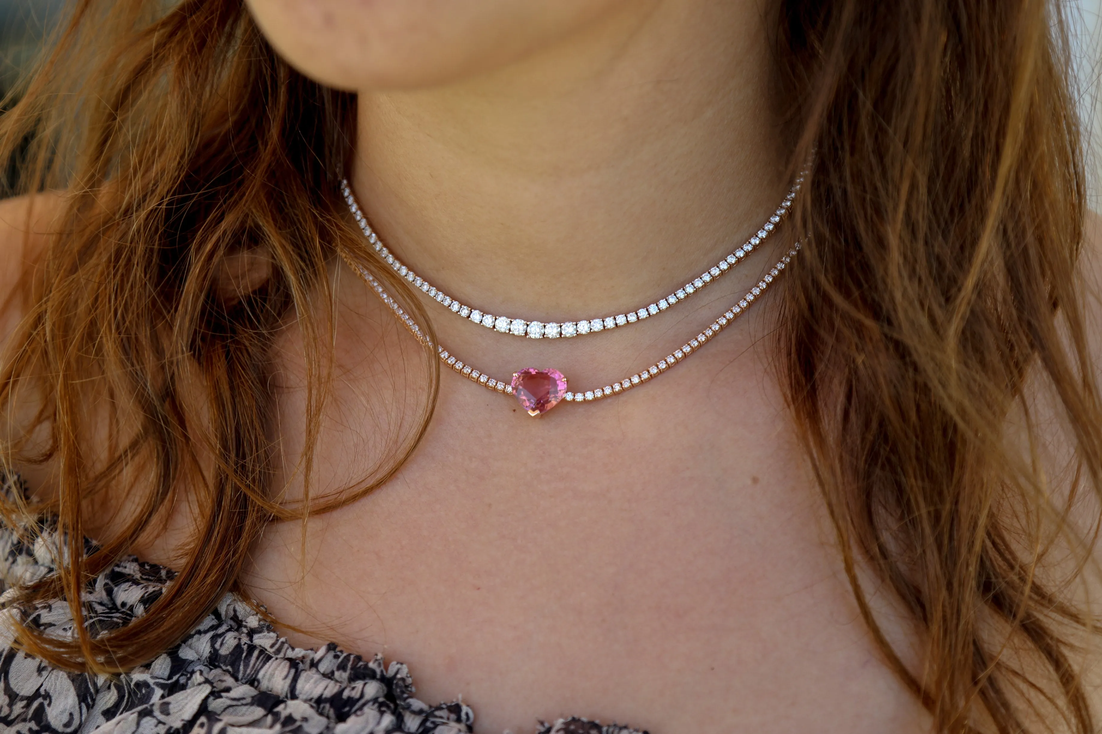 Tennis Necklace With Tourmaline Heart