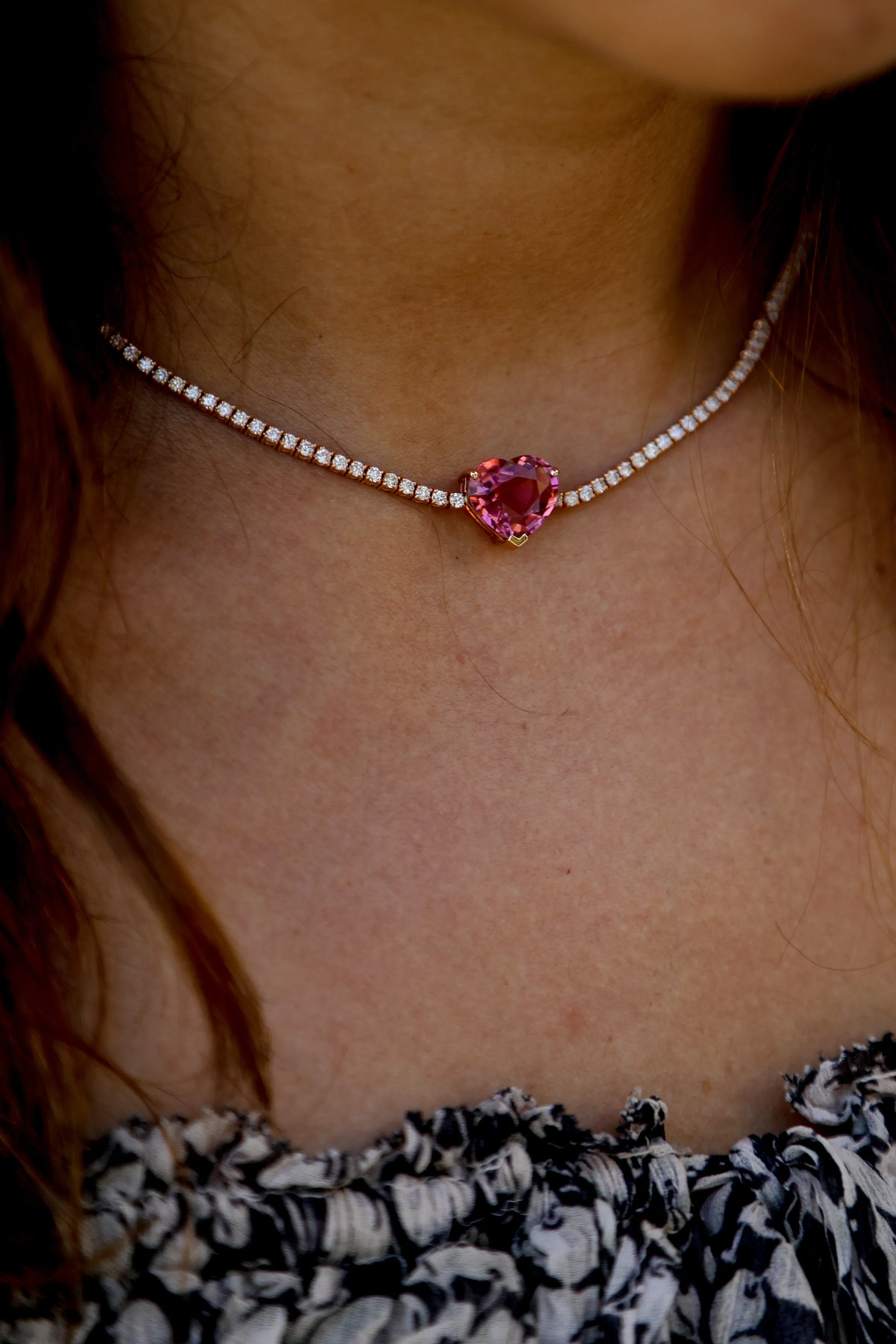 Tennis Necklace With Tourmaline Heart