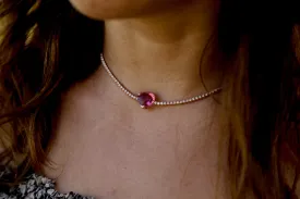 Tennis Necklace With Tourmaline Heart