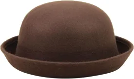 Trendy Fedora Bucket Caps with Roll-up Brim Classic Wool Round Bowler Hats for Youth Petite