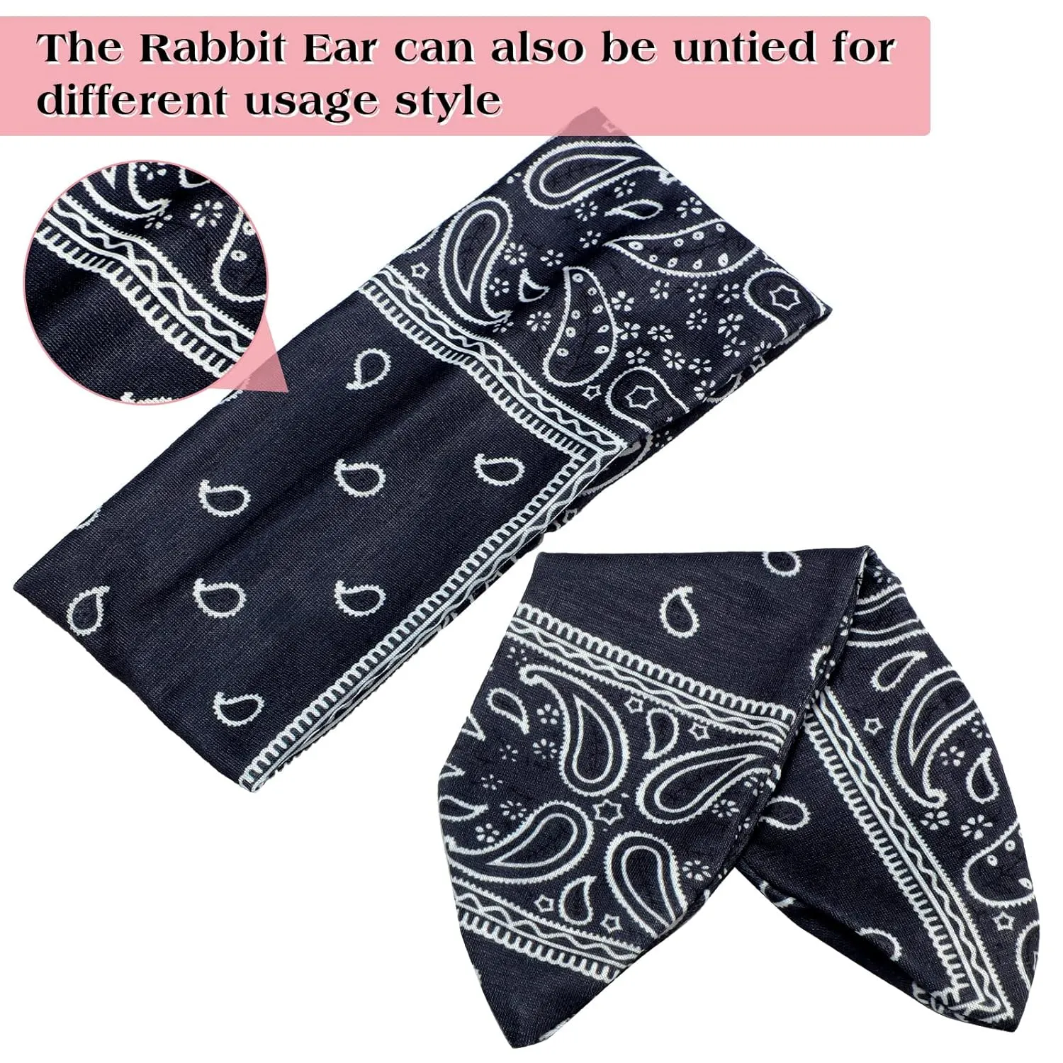 WILLBOND 13 Pieces Bandana Headband for Women Paisley Hair Bandanas Boho Bow Headbands Elastic Knot Rabbit Ear Head Wrap Cute Hair Accessories for Women 7.87x2.75 Inch(Fresh Color)