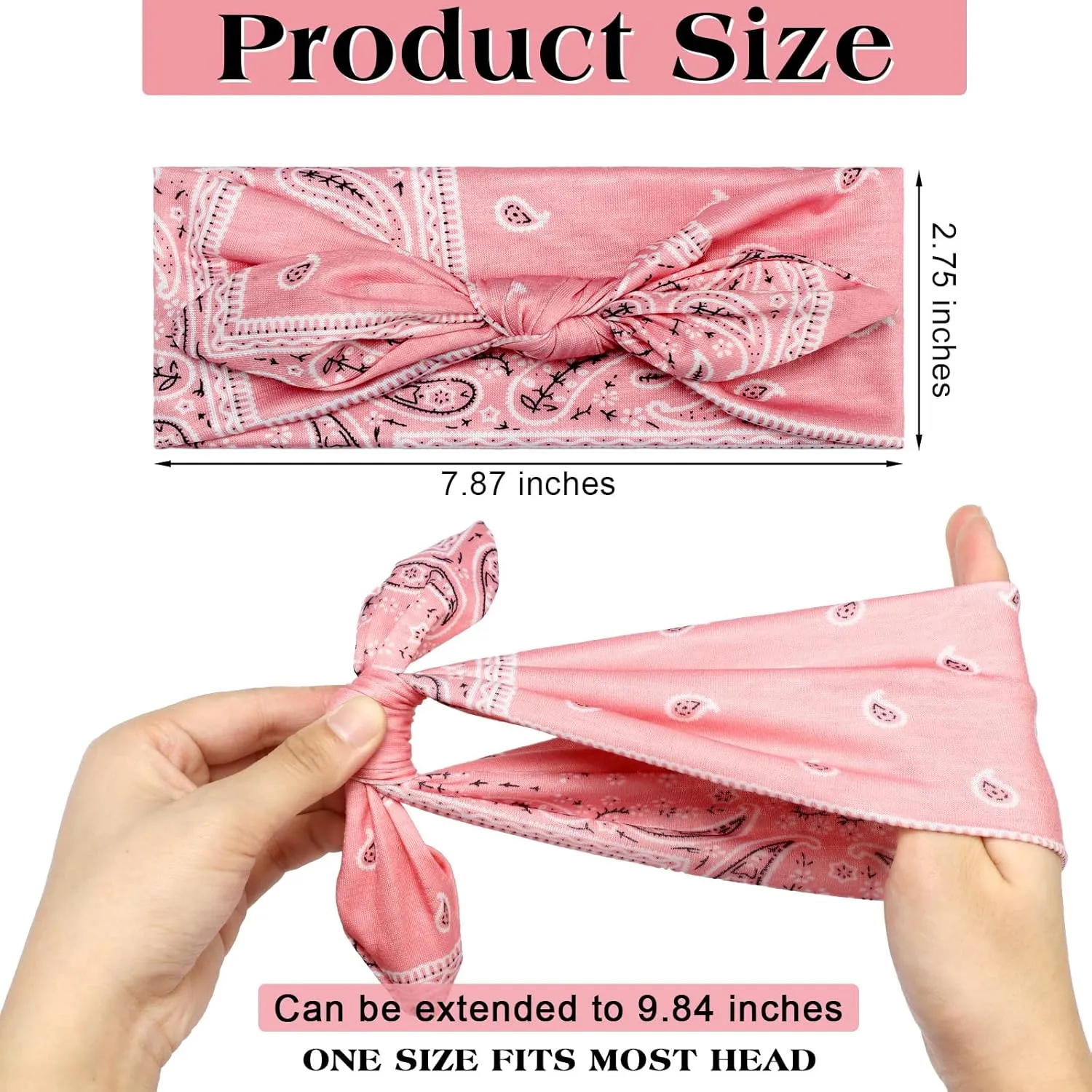 WILLBOND 13 Pieces Bandana Headband for Women Paisley Hair Bandanas Boho Bow Headbands Elastic Knot Rabbit Ear Head Wrap Cute Hair Accessories for Women 7.87x2.75 Inch(Fresh Color)