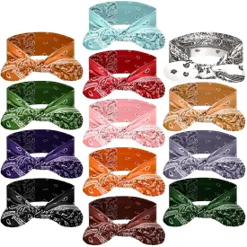 WILLBOND 13 Pieces Bandana Headband for Women Paisley Hair Bandanas Boho Bow Headbands Elastic Knot Rabbit Ear Head Wrap Cute Hair Accessories for Women 7.87x2.75 Inch(Fresh Color)