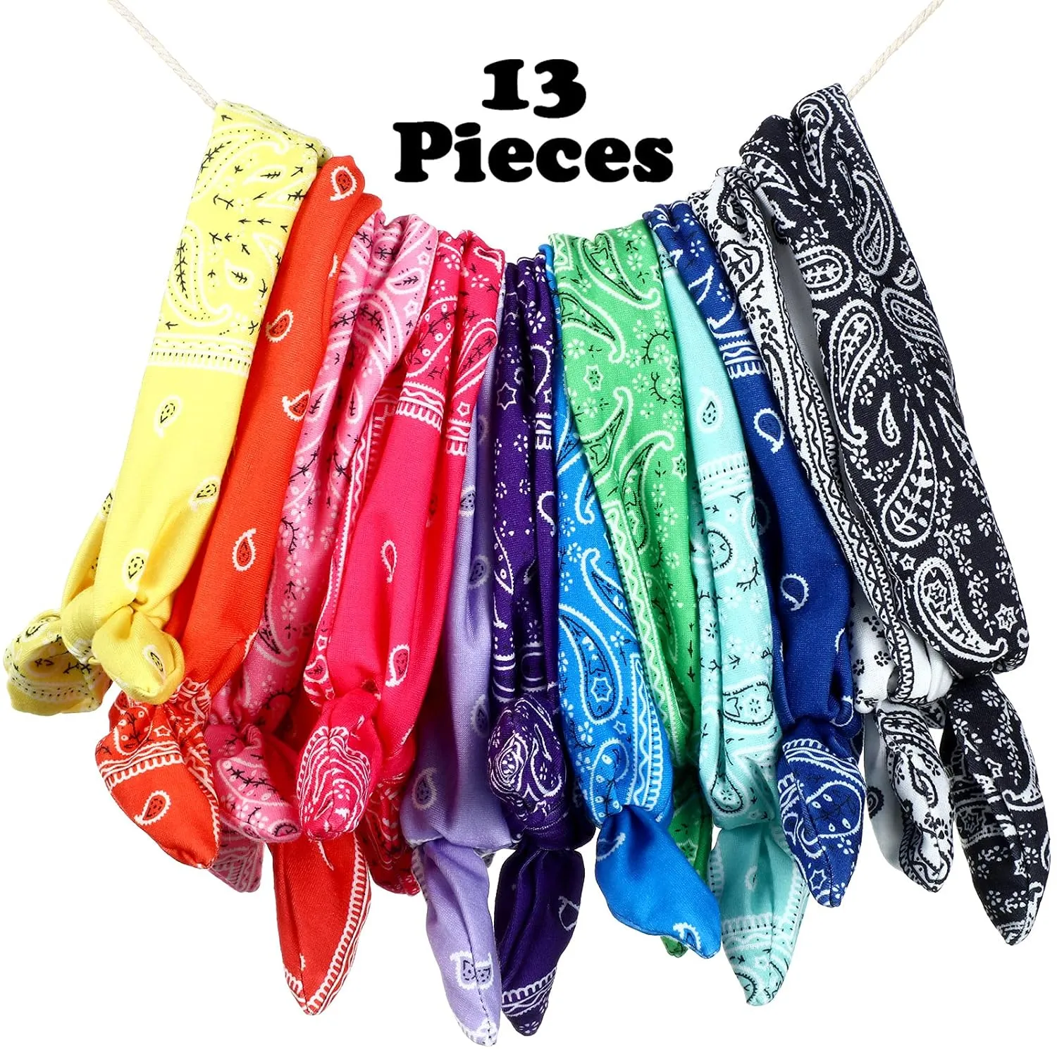 WILLBOND 13 Pieces Bandana Headband for Women Paisley Hair Bandanas Boho Bow Headbands Elastic Knot Rabbit Ear Head Wrap Cute Hair Accessories for Women 7.87x2.75 Inch(Stylish Color)