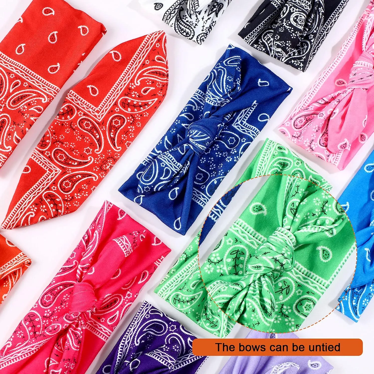WILLBOND 13 Pieces Bandana Headband for Women Paisley Hair Bandanas Boho Bow Headbands Elastic Knot Rabbit Ear Head Wrap Cute Hair Accessories for Women 7.87x2.75 Inch(Stylish Color)