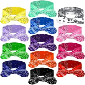 WILLBOND 13 Pieces Bandana Headband for Women Paisley Hair Bandanas Boho Bow Headbands Elastic Knot Rabbit Ear Head Wrap Cute Hair Accessories for Women 7.87x2.75 Inch(Stylish Color)