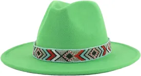 Women Fedoras Accessories Colorful Beads Wide Edge Jazz Hat Men Panama Hat Sombrero 18 M55-58cm