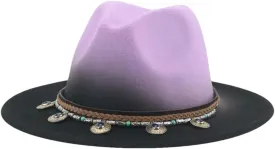 Women Fedoras Hats Mens Casual Gradient Color Cap Band Patchwork Panama Wide Brim Hat Purple 56-58cm