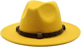 Women Fedoras Woolen Hat Classic Jazz Hat Flat Brim Hat Couple Hat Outdoor Travel 8 Without Chain