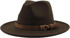 Women Men Fedora Hat with Leather Ribbon Gentleman Wide Brim Jazz Church Panama Sombrero Cap Brown Child 52-54CM