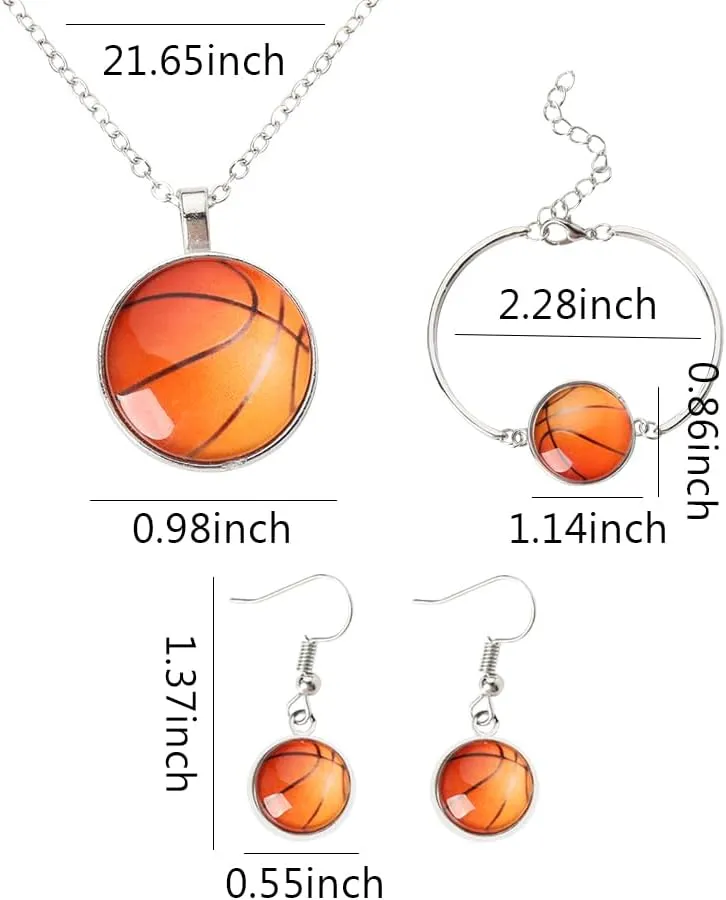 YALLNASL Baseball Soccer Volleyball Basketball Football Necklace Earrings and Bracelet Set for Women Birthday Christmas Gift Ideas