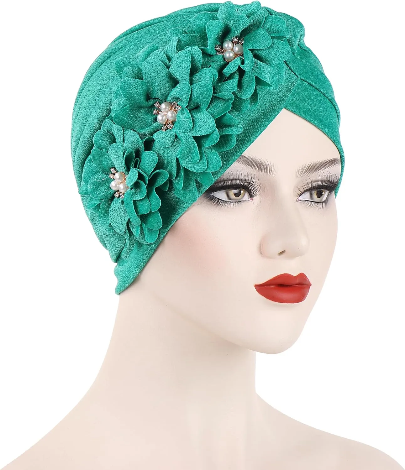 YYAOJHAO Women Flower Turban Hats - Ruffle Pre Tied Headwrap Caps Chemo Beanies Hijab Headscarf for Cancer Patient Hair Loss