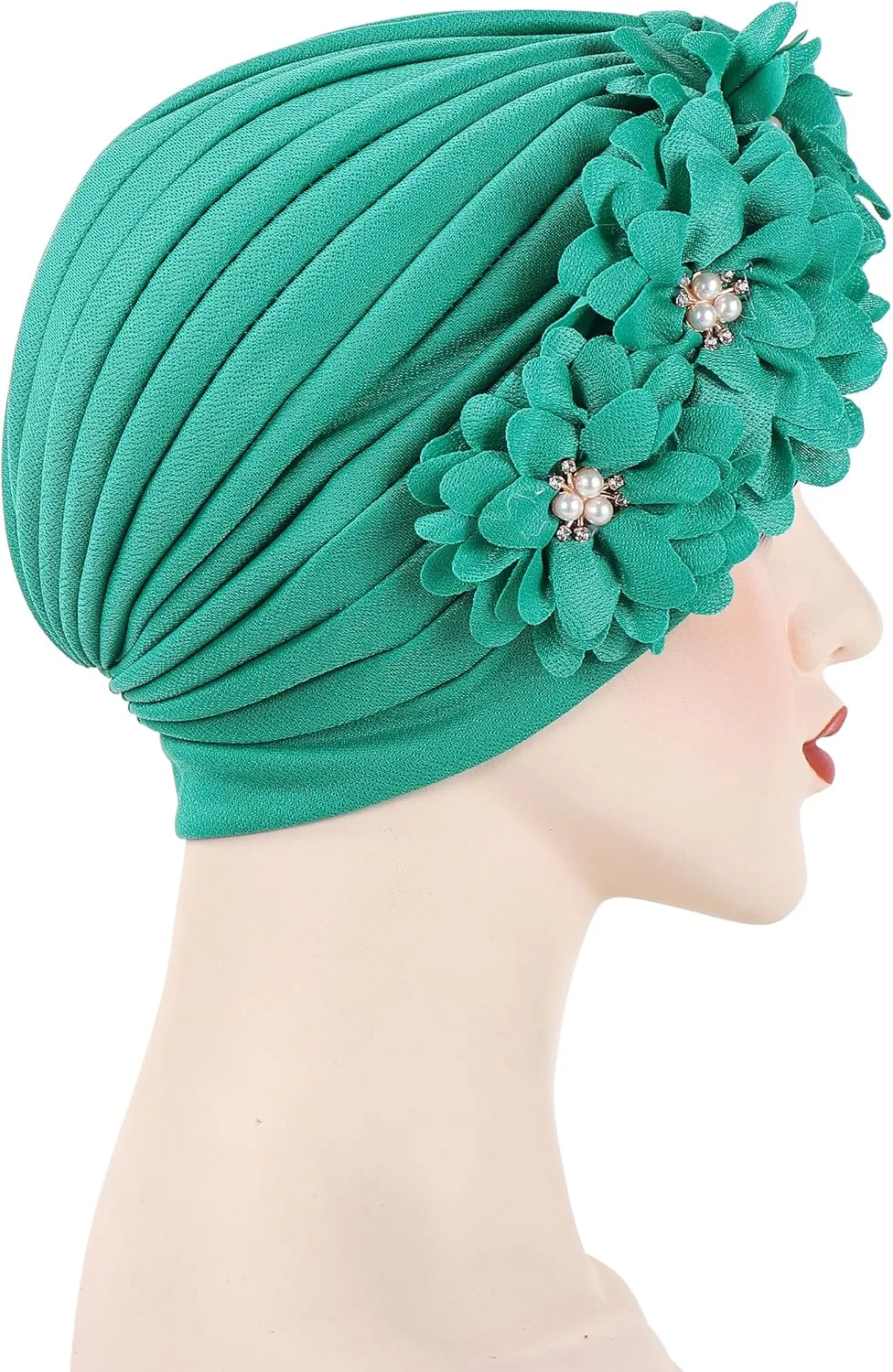 YYAOJHAO Women Flower Turban Hats - Ruffle Pre Tied Headwrap Caps Chemo Beanies Hijab Headscarf for Cancer Patient Hair Loss