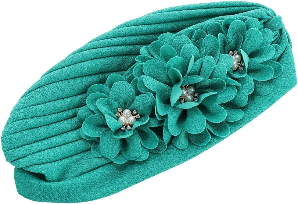 YYAOJHAO Women Flower Turban Hats - Ruffle Pre Tied Headwrap Caps Chemo Beanies Hijab Headscarf for Cancer Patient Hair Loss