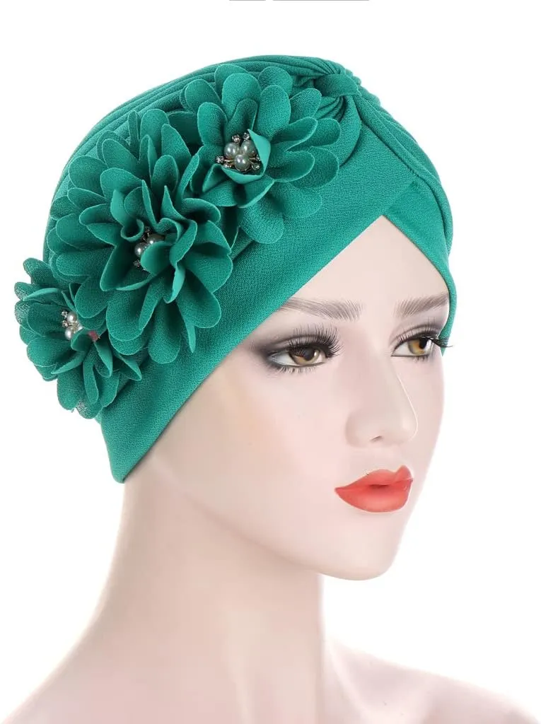YYAOJHAO Women Flower Turban Hats - Ruffle Pre Tied Headwrap Caps Chemo Beanies Hijab Headscarf for Cancer Patient Hair Loss