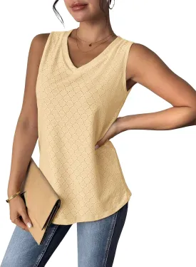 Zeagoo Women Eyelet Tank Tops Sleeveless Shirts V Neck Cute Summer Top Loose Fit Camisole S-XXL